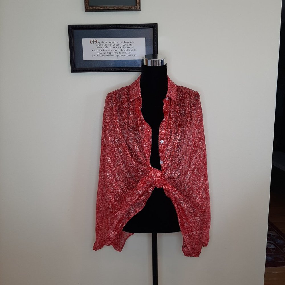 Bucket List Lightweight Button Down Batwing Blouse - image 7